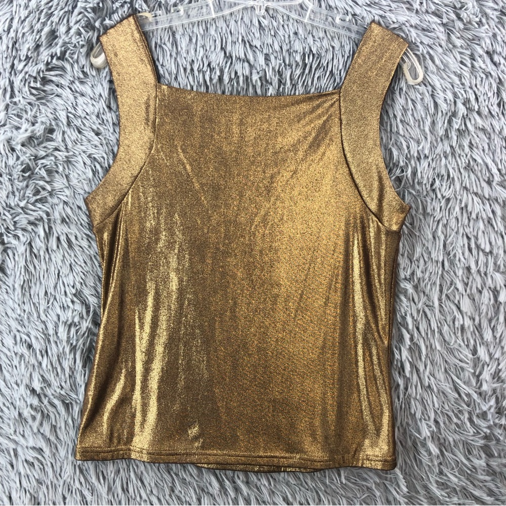 Libra Top Womens Medium Metallic Gold Drape Front Sleeveless Blouse - Picture 9 of 9